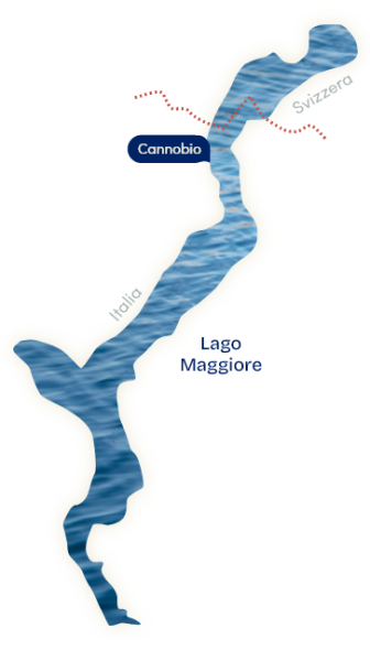 Mappa del Lago Maggiore con Cannobio, confine tra Italia e Svizzera.